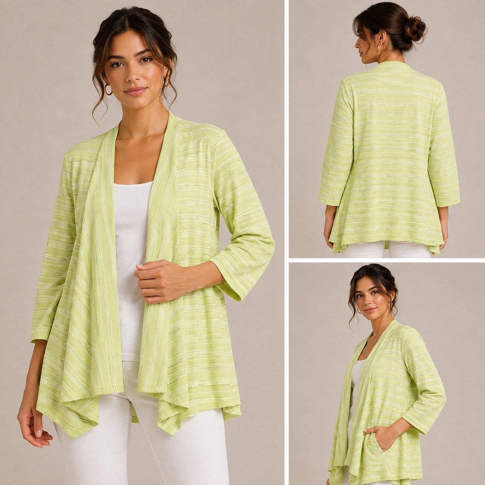 Chico's Travelers Cardigan Womens 3 (US 16) Lime Green Open Front Ribbed